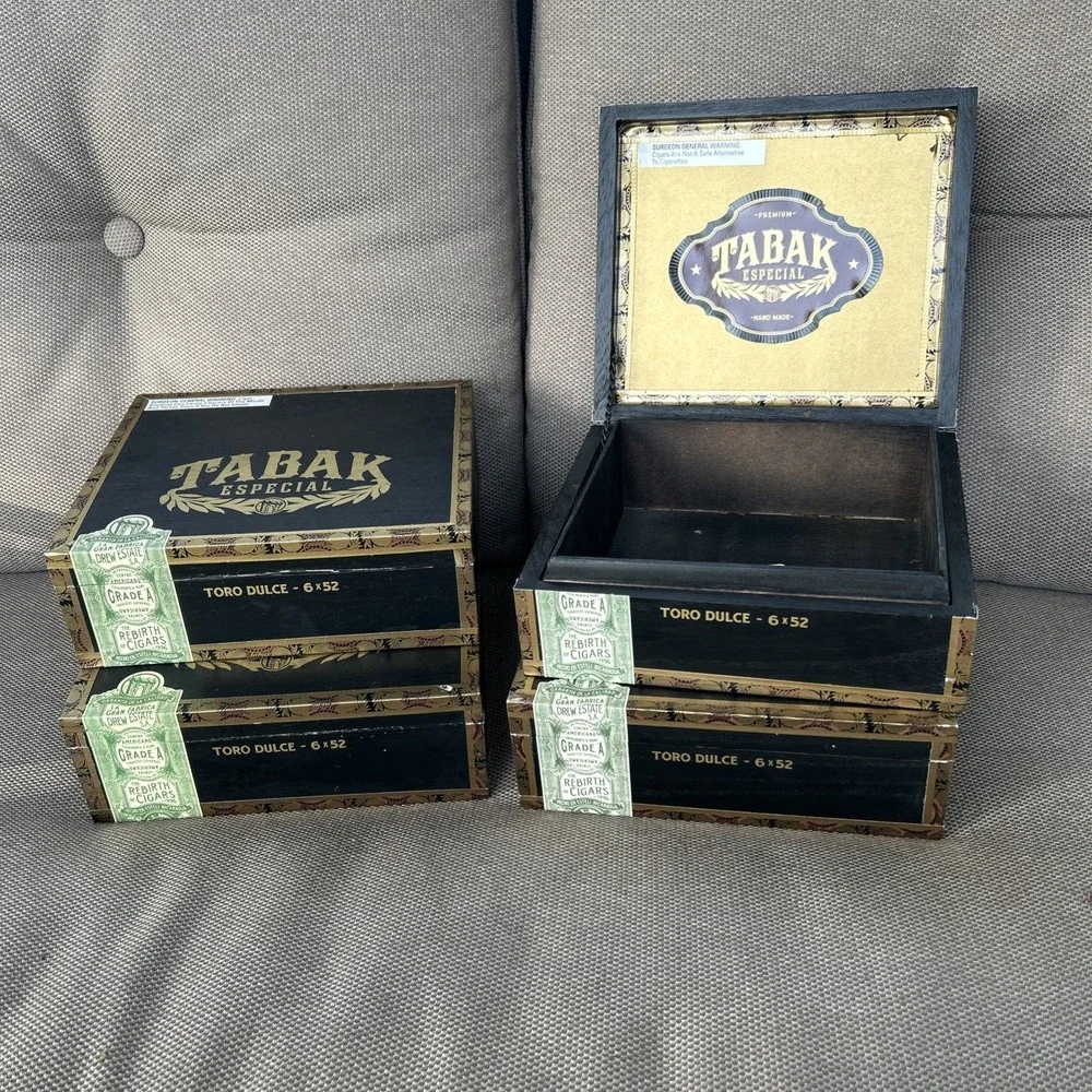 Lot Of 4 Tabak Especial by Drew Estate Empty Cigar Boxes Black & Gold Toro Dulce
